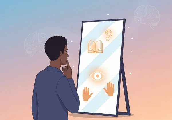 Pessoa a refletir sobre as suas diversas preferências de aprendizagem e crescimento