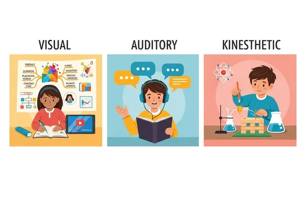 Visual, auditory, kinesthetic learners with relevant activities
