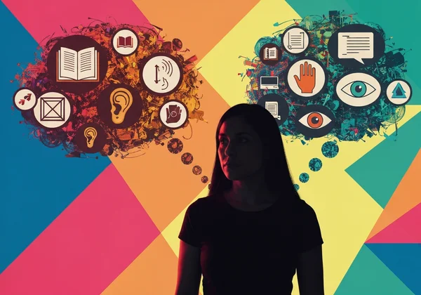 Person pondering learning methods with a quiz on screen