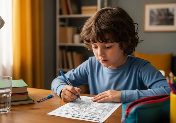 Child completing a printable learning style test
