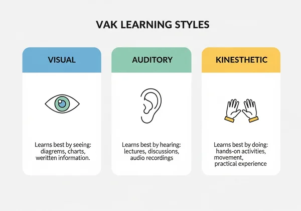 Diagram explaining Visual, Auditory, Kinesthetic learning styles
