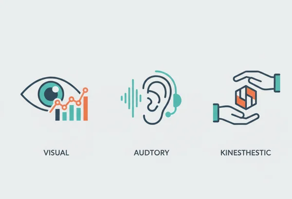 Icons representing visual, auditory, kinesthetic styles