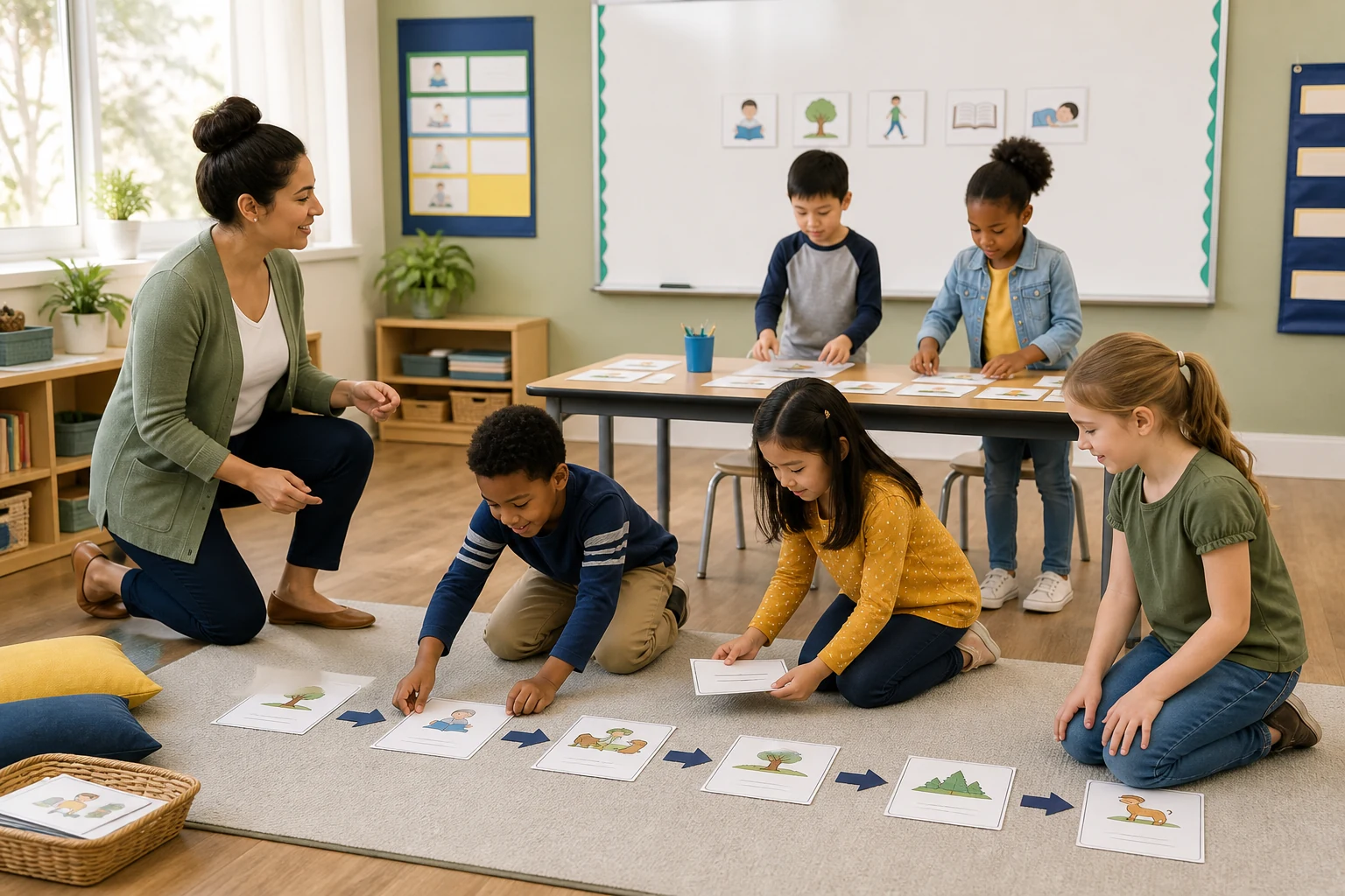 Teacher leading a movement reading activity