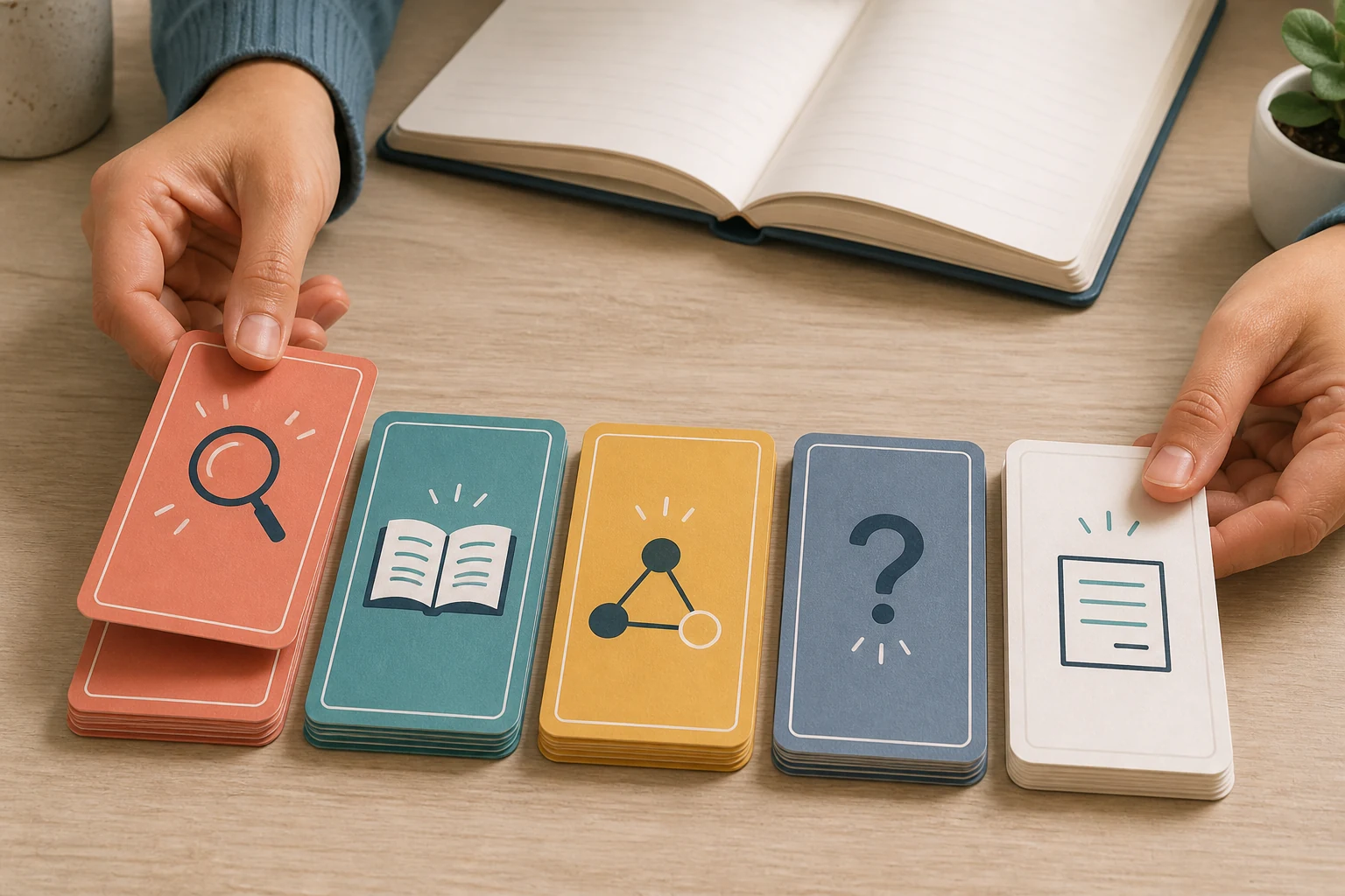 Hands sorting reading strategy cards